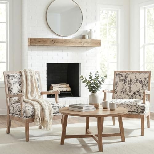 Modern Farmhouse Accent Chair, Wide Linen Upholstered Living Room Chair with ...