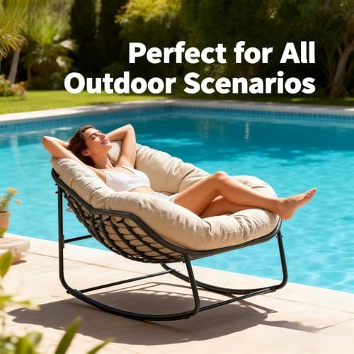 YDcosyfy Oversized Outdoor Papasan Rocking Chair with Soft Cushion, Comfy Pat...