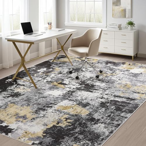 Washable 10x14 Area Rugs for Living Room: Abstract Modern Home Decor Rug