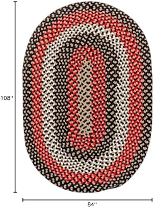 Super Area Rugs 7x9 Black - Red - Brown/Red Oval Large Braided Rug for Farmho...
