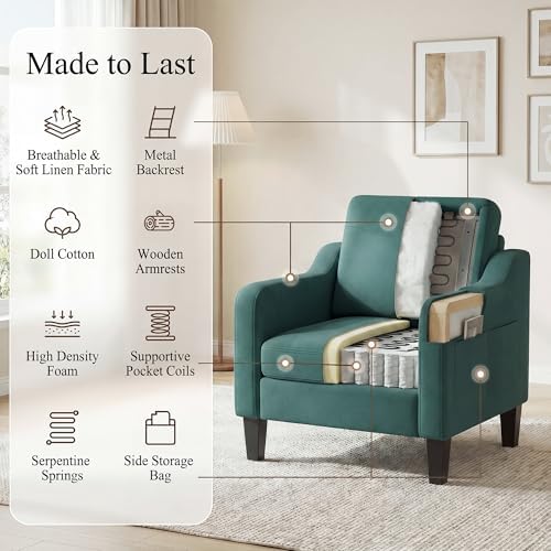 Accent Chair for Living Room, Mid-Century Upholstered Armchair with Foldable ...