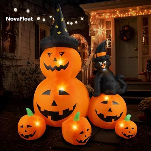 6Ft Halloween Inflatable Decorations Pumpkins Patch Lanterns with Black Cat w...