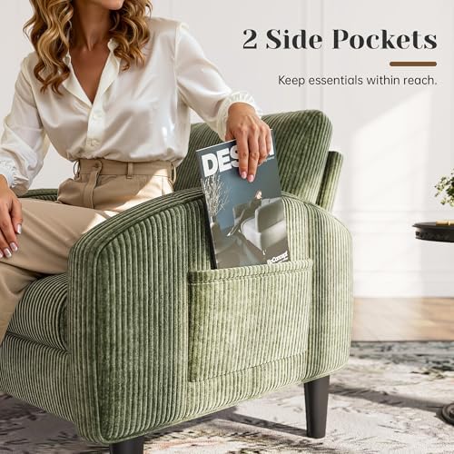 Homkdom Accent Chair with Side Pockets & Ergonomic Backrest, Set of 2,Green