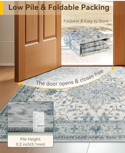 RELEANY Washable Area Rug, Runner 2'x6', Blue/White/Gray