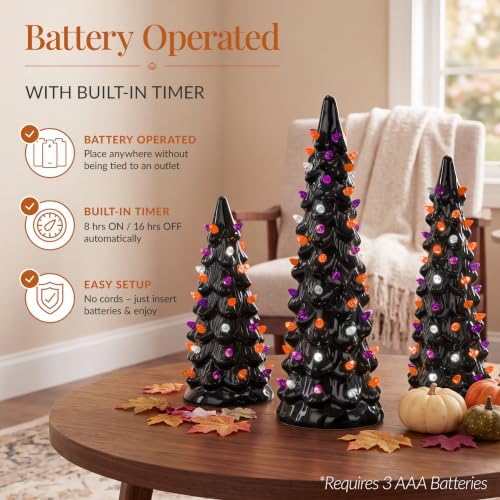 Best Choice Products 3Pc Ceramic Halloween Trees, Pre-Lit Hand Painted Pencil...