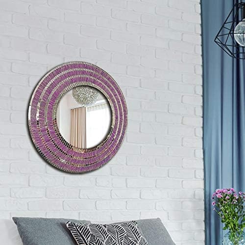 Round Mosaic Wall Mirror - Decorative Bathroom Mirror, Wall Mounted Accent De...