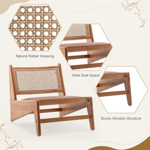 HAOBO Home Rattan Chair Mid Century Modern Accent Chair for Reading Living Ro...