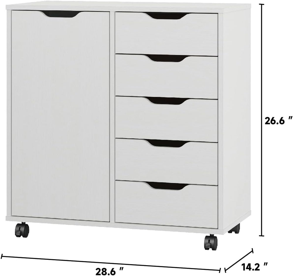 Panana 5-Drawer Chest with 1 Door, Wooden Chest of Drawers Storage Dresser Ca...