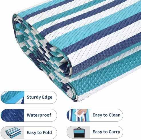GAOMON 8x10 Large Outdoor Rug Waterproof for Patio Plastic Straw Rug Geometri...