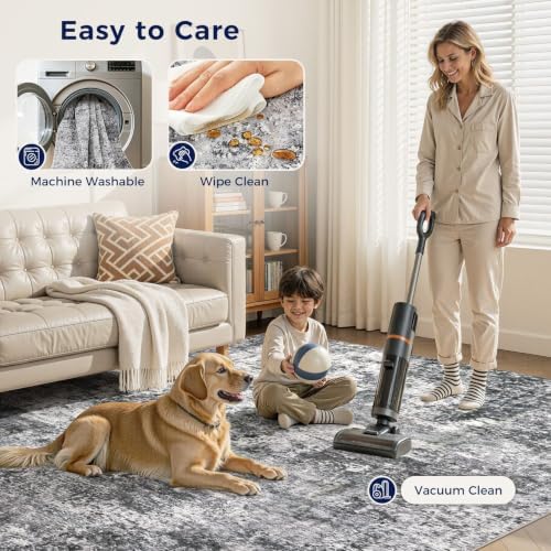 DMOYEST Area Rug Living Room Rugs 10x12 Washable Abstract Grey Carpet