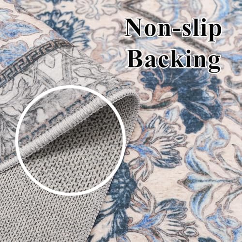 Washable Floral 10x14 Area Rugs: Vintage Rug Low Pile Non Slip Living Room