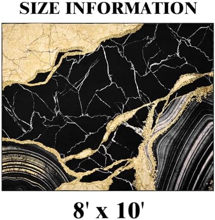 ASPMIZ Black and Gold Marble Area Rug 8x10, Washable Rugs for Living Room