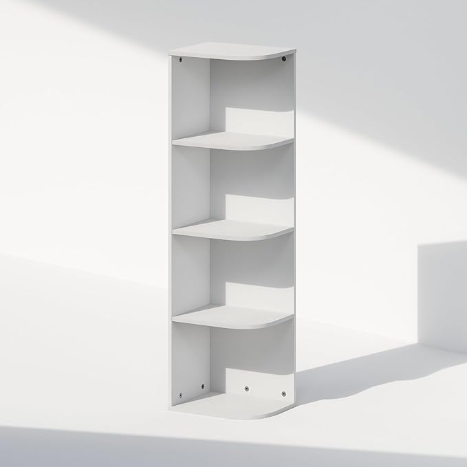 Furinno Reed Corner Shelf, 4-Tier Corner Bookshelf, Book Shelf, Corner Shelves