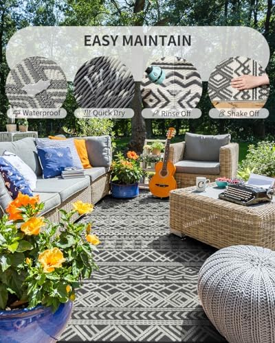MontVoo Outdoor Rug Carpet Waterproof 9x18 Outdoor Patio Rug Mat Reverisble P...
