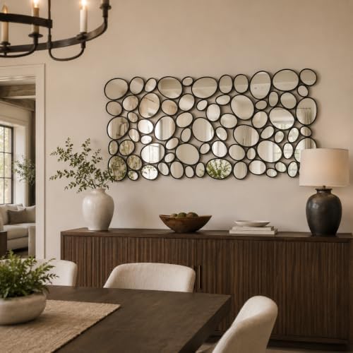 Black Mosaic Wall Mirror, 27.55" x 55" Large Pebble Geometric Decor...