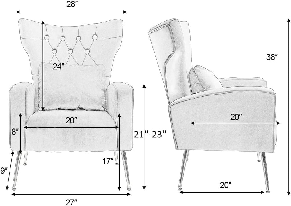 ZJhome Button-Tufted Velvet Accent Chairs, WingBack Living Room Chair Armchai...