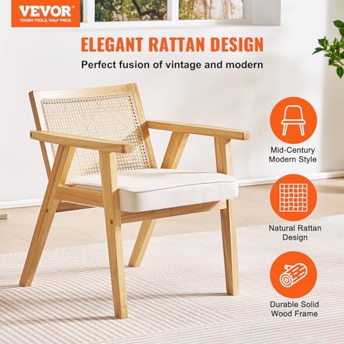 VEVOR Mid Century Modern Rattan Chair, Upholstered Velvet Accent Chair with R...