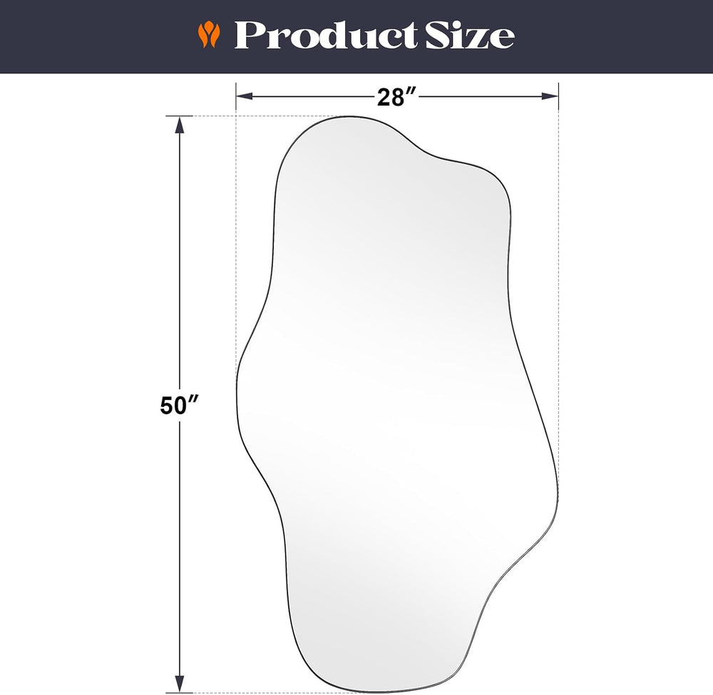 Large Irregular Wall Mirror, 28” x 50” Wavy Decorative Mirror with Modern Sha...