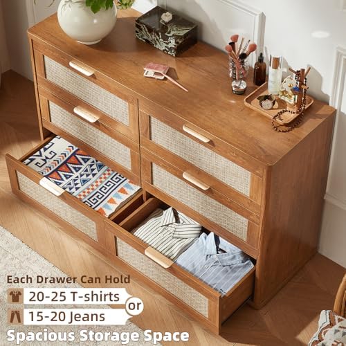 LEYAOYAO Rattan Dresser and Nightstand Sets 3 Piece, Teac Brown