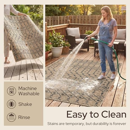 GENIMO Indoor Outdoor Area Rug 6X9, Non-Shedding, Machine Washable Mat for Pa...