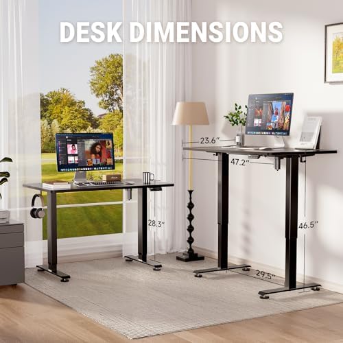 Veken 47.2" Standing Desk, Adjustable Height Office Desk with Wood Deskt...