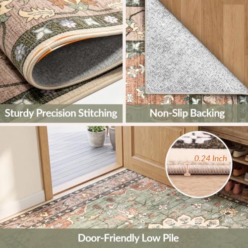 10x14 Washable Area Rug, Large Vintage Distressed Medallion Rugs