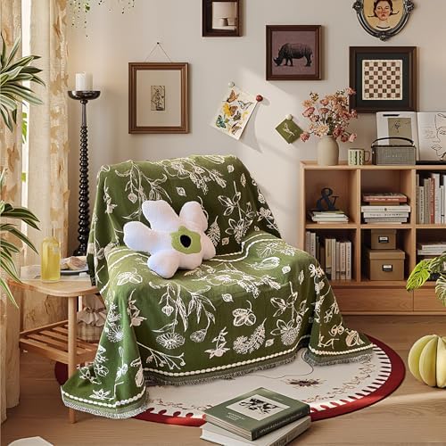 DREAMINGO Green Floral Armchair Cover Farmhouse Botanical Jacquard Recliner C...