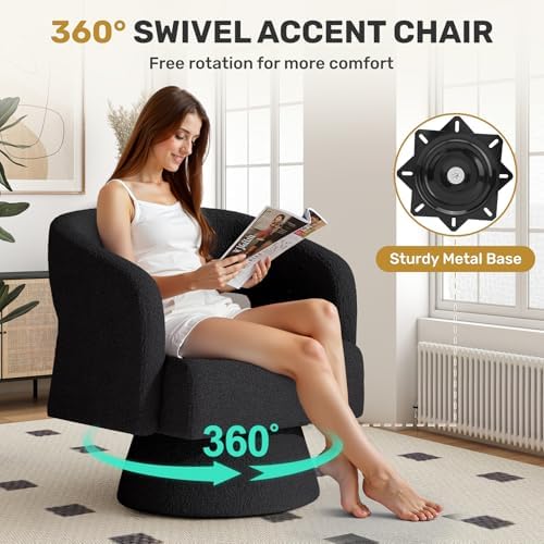 Nebuaegis Swivel Accent Chair Set of 2, Modern Comfy Teddy Barrel Chairs, Ove...