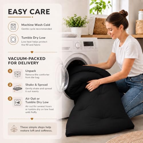CozyLux King Comforter Set, 3 Pieces Down Alternative Bedding, Black