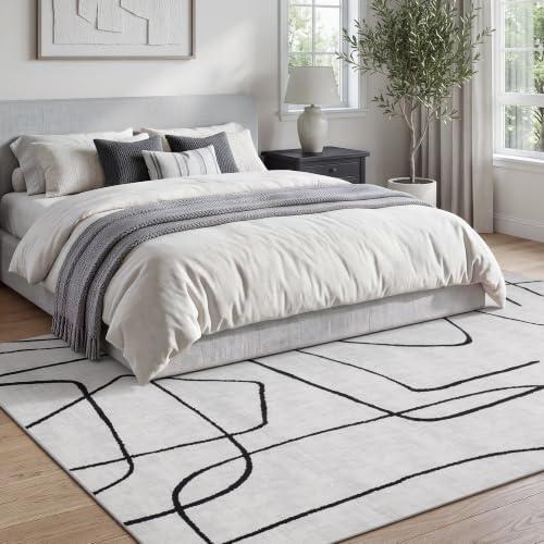 YIHOUSE 9x12 Washable Modern Abstract Black White Area Rug