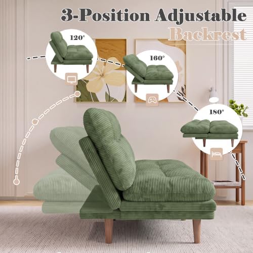 Homall 67'' Convertible Futon Sofa Bed, Modern Corduroy Loveseat, Olive