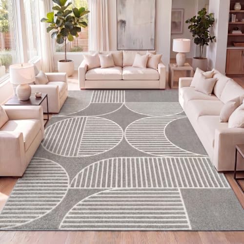 JONATHAN Y Nordby High-Low Arch Striped Gray/Cream Indoor/Outdoor Area Rug, 8...