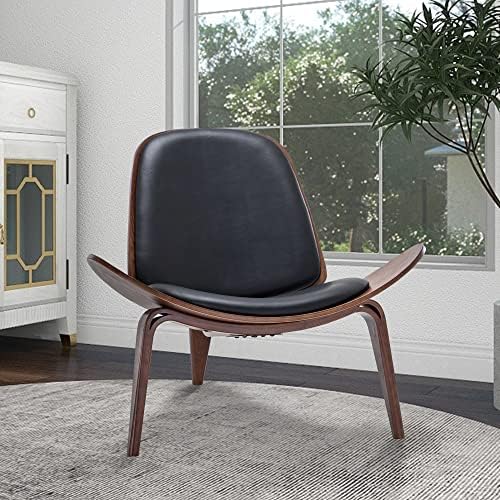 Belleze Mid Century Modern Tripod Plywood Lounge Chair Walnut Bentwood Uphols...