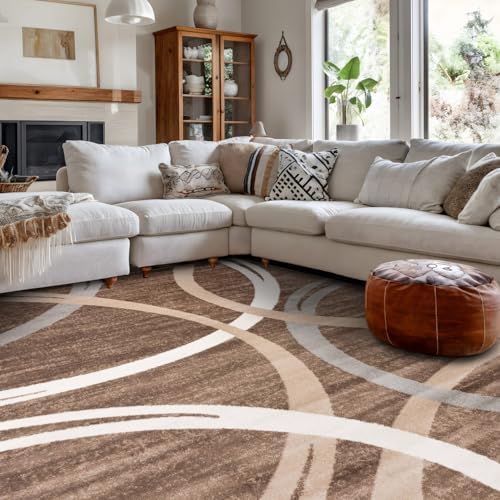 Rugshop Wavy Circles Modern Fade-Resistant Area Rug Brown 6'6" x 9'