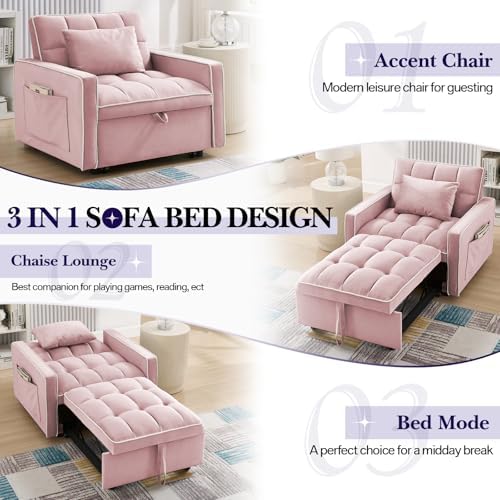 Antetek Convertible Sleeper Chair Bed, 3 in 1 Modern Velvet Pull Out Sofa Bed...