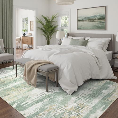 DCX 5x7 Area Rug Living Room: Washable Abstract Indoor Carpet Sage Green