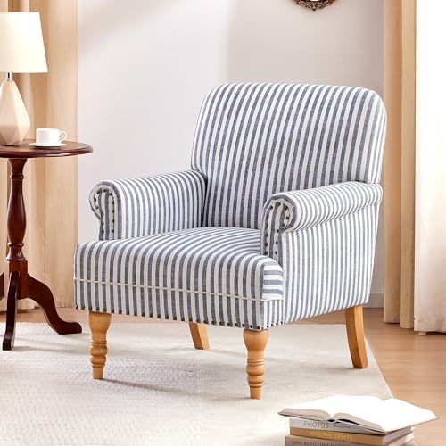 HUIMO Linen Fabric Accent Chair, Mid-Century Modern Armchair with Solid Wood ...