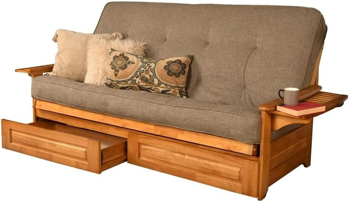 Kodiak Furniture Phoenix Queen Butternut Wood Storage Futon-Linen Stone Mattress