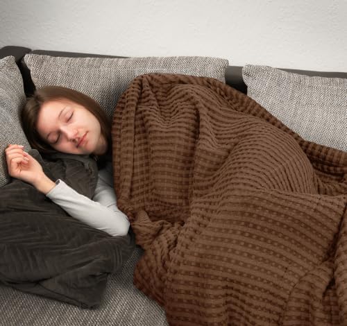 Utopia Bedding 100% Cotton Waffle Blanket Queen Size Brown, 90x90 Inch