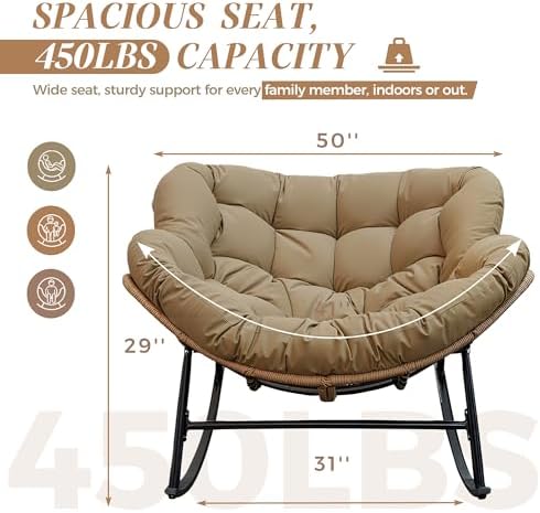 BULEXYARD Outdoor Papasan Rocking Chair, Oversized Egg Patio Lounge Chair