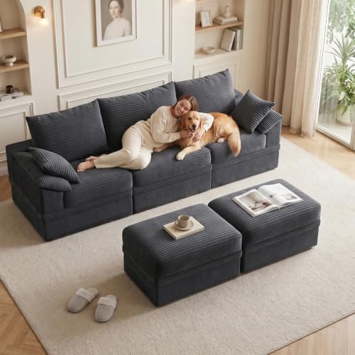 107" Modular Sectional Sofa Boneless Couch with Storage,U-Shape 3 Seat C...