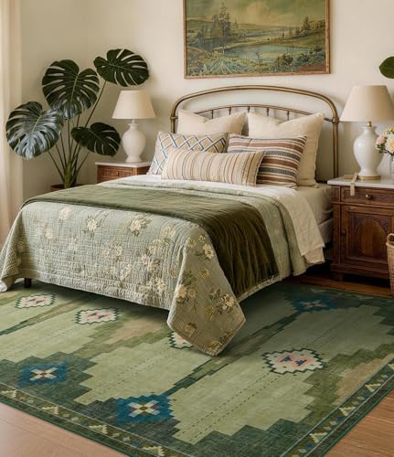 YIHOUSE 5’x7’ Washable Green Mid Century Modern Area Rug for Living Room