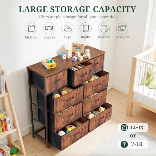 9-Drawer Dresser for Bedroom, Anti-Tip Tall Storage Organizer