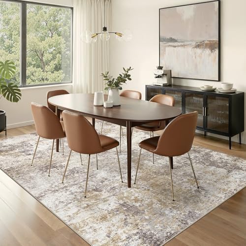 Nakagishi 10X12 Abstract Washable Area Rugs for Living Room-Golden Brown