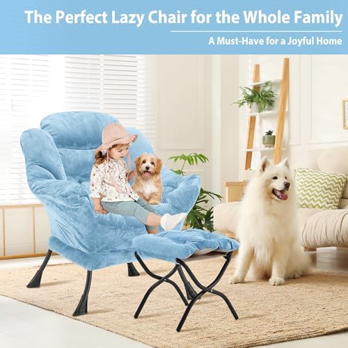 Youtanic Lazy Chair with Folding Ottoman, Accent Chair Plush Upholstered with...
