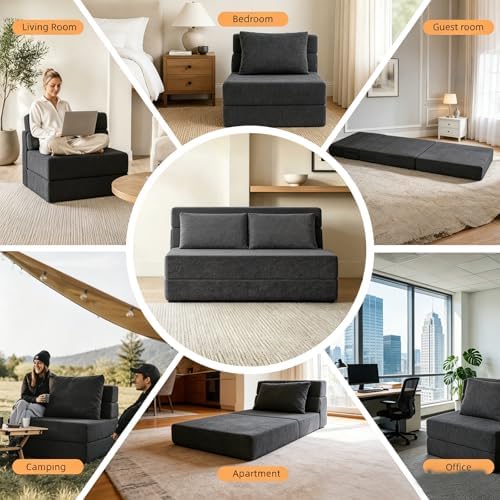 Folding Sofa Bed, Convertible Sleeper Chair Bed with Pillow