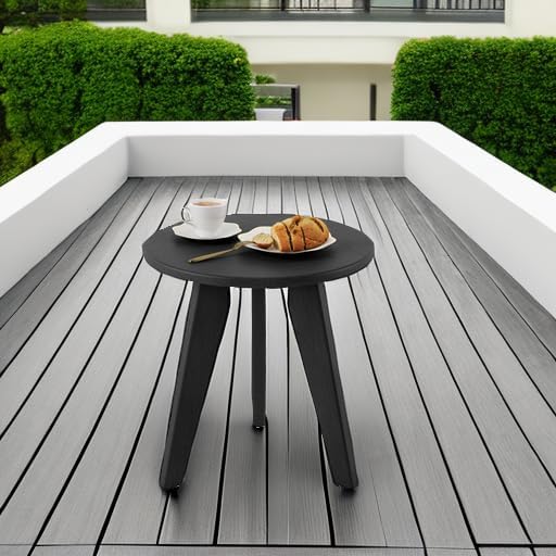 HDPS Outdoor Side Table, Small Round End Table for Outdoor, Black | Outdoor R...