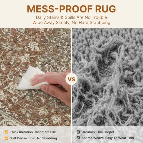 5x7 Area Rug for Living Room Vintage Neutral Washable Rugs