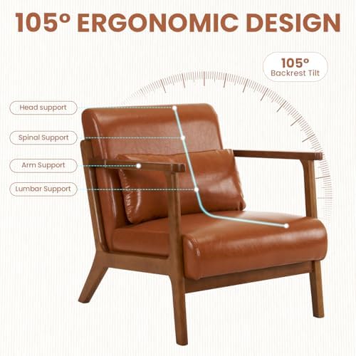 MOJAY Modern Accent Chair with Ottoman, PU Leather Upholstered Armchair Livin...