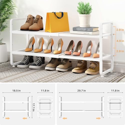 Expandable Metal Shoe Rack for Closet, Entryway & Garage, 2-Tier, White |...